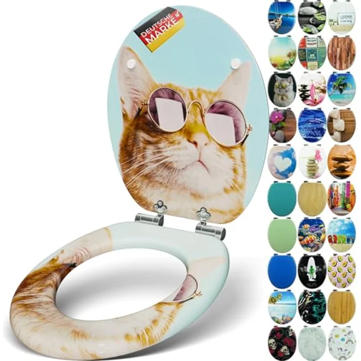 Sanfino Cool Cat WC Sitz aus Holz, hellblau mit Absenkautomatik und verchromten Metallscharniere – Bild 1