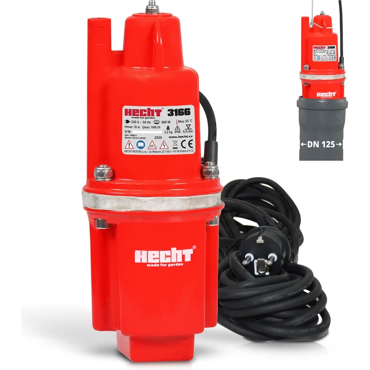 HECHT 3166 Membranpumpe, 600 W, 1400 l/h, 70 m Förderhöhe, DN 125, 10 m Anschlusskabel