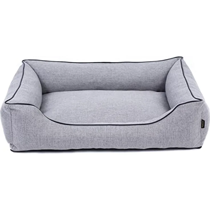 Mestizo Mallorca Comfort Haustierbett Hundekorb Tierbett Hundesofa aus Strapazierfähigem Polsterstoff (Außenmaße: 80x60cm / Innenmaße: 56x40cm, Hellgrau/schwarz)