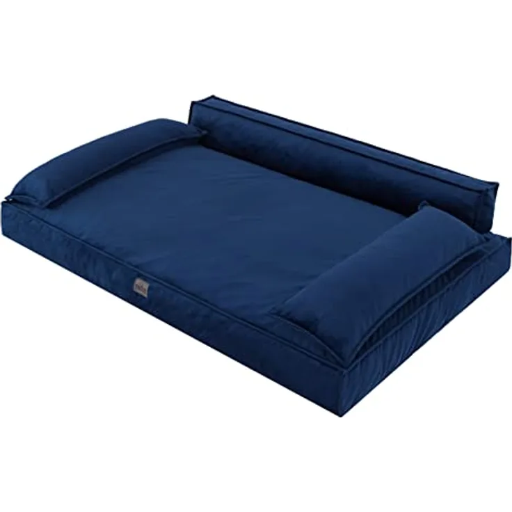 DOGGY Hundebett Haustierbett Hundeliegen Hundecouch Liegen Hundekissen Bett Sofa Hundekorb Tierbett Hundesofa Matratze Schlafplãtze, Navy Blau, 120 x 77 cm - Bequemes Hundebett mit erhöhten Kopfkissen an den Seiten und waschbarem Bezug