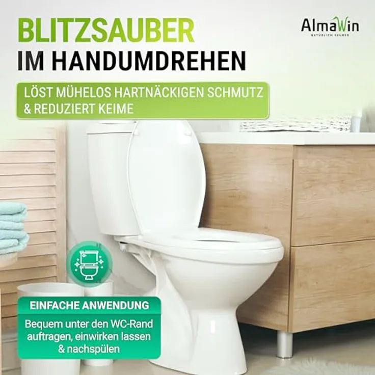 AlmaWin WC Reiniger zitronig, 750 ml, kraftvoll gegen Kalk und Urinstein, hautverträglich, frischer Zitronenduft