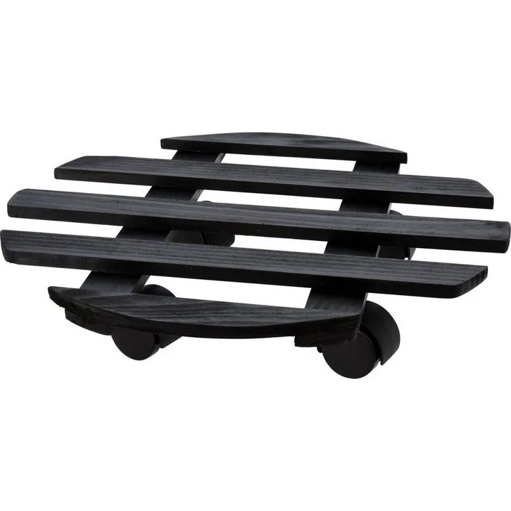 Progarden Blumenständer, Ständer auf Rädern für das Pflanzgefäß, Ø 35 cm, Kiefernholz und Polyethylen-Kunststoff, mobiler Pflanzenständer, schwarz