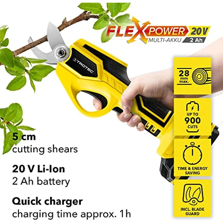 TROTEC Akku-Gartenschere PGSS 15-20V | Hartholz bis zu 15 mm, Weichholz bis zu 28 mm | Einschaltschutz, Fingerschutz, Klingenschutz – Bild 4