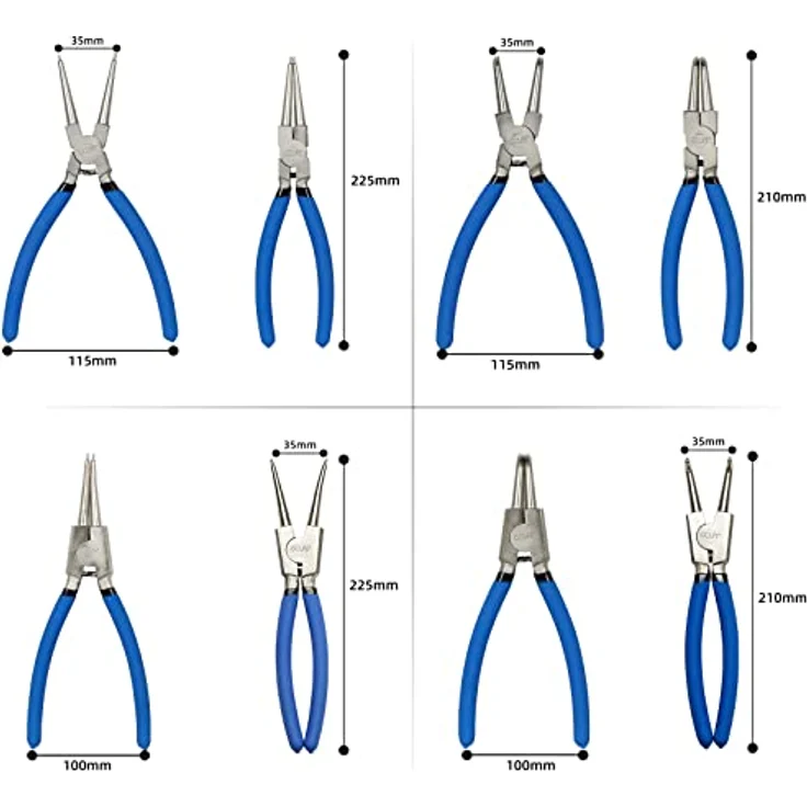 CCLIFE 4tlg Sprengringzangen Seegeringzange Set 225mm Zange Gerade & Gebogen für Sicherungsring Innen / Außen – Bild 3