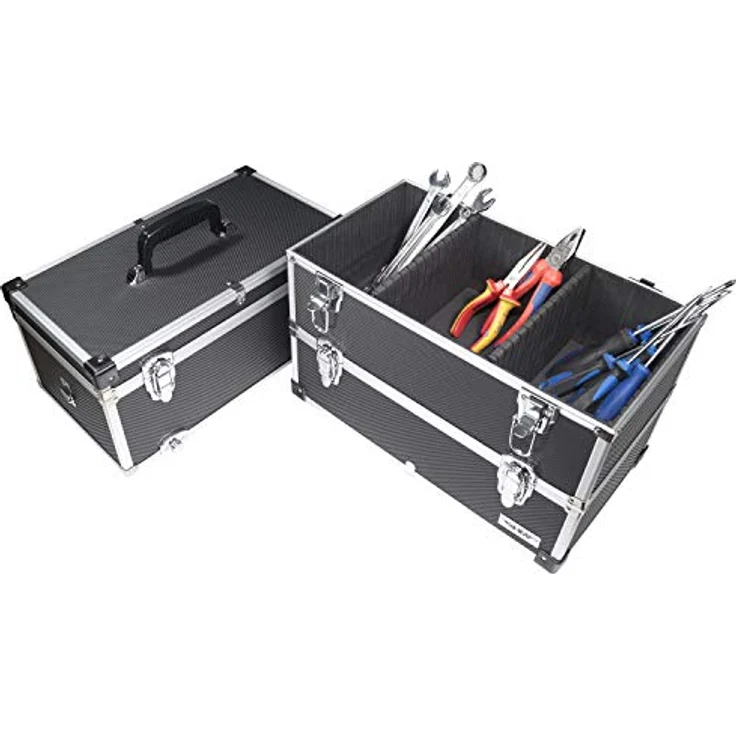 HMF Werkzeugkoffer geräumiger Utensilien Koffer mit Trennwänden, Transportkoffer, für Werkzeug, Angel Sachen und Kosmetik, 44x45x24 cm, schwarz – Bild 4