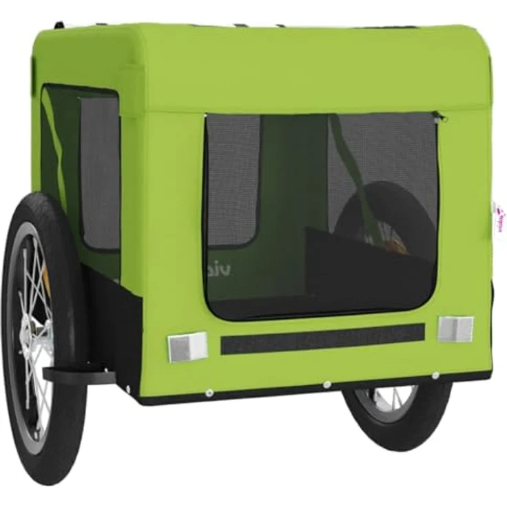 vidaXL Hunde-Transportbox Fahrradanhänger Hunde Grün und Schwarz Oxford-Gewebe und Eisen, Robuster Rahmen und Komfortables Design – Bild 6