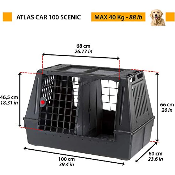 Ferplast Autotransportbox für Hunde Atlas CAR 100 Scenic, mit Sicherheitshaken, Hervorragende Belüftung – Bild 2