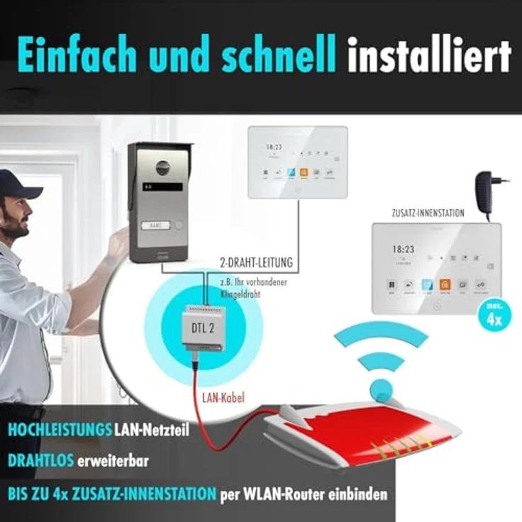 m-e modern-electronics ALL-VF10S-M7W Video-Türsprechanlage, 2-Draht BUS System, Silber/Edelstahl, erweiterbar mit bis zu 8 Außenstationen und 10 Innenstationen – Bild 5