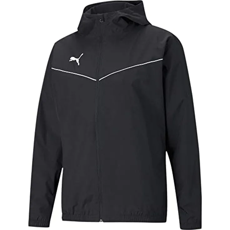 Puma teamRISE All Weather Jkt Jr-657402, Unisex Laufjacke mit Kapuze und Reissverschlusstaschen, Schwarz, Größe 140