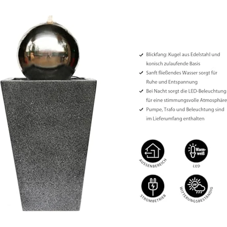 Dehner Gartenbrunnen Kioto mit LED Beleuchtung, ca. 83 x 34 x 34 cm, Edelstahl, grau - Preisvergleich – Bild 2