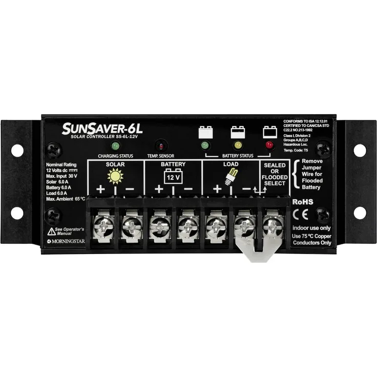 Morningstar Sunsaver SS-6L, 12V PWM Laderegler mit 6A Ausgangsstrom für Photovoltaikanlagen