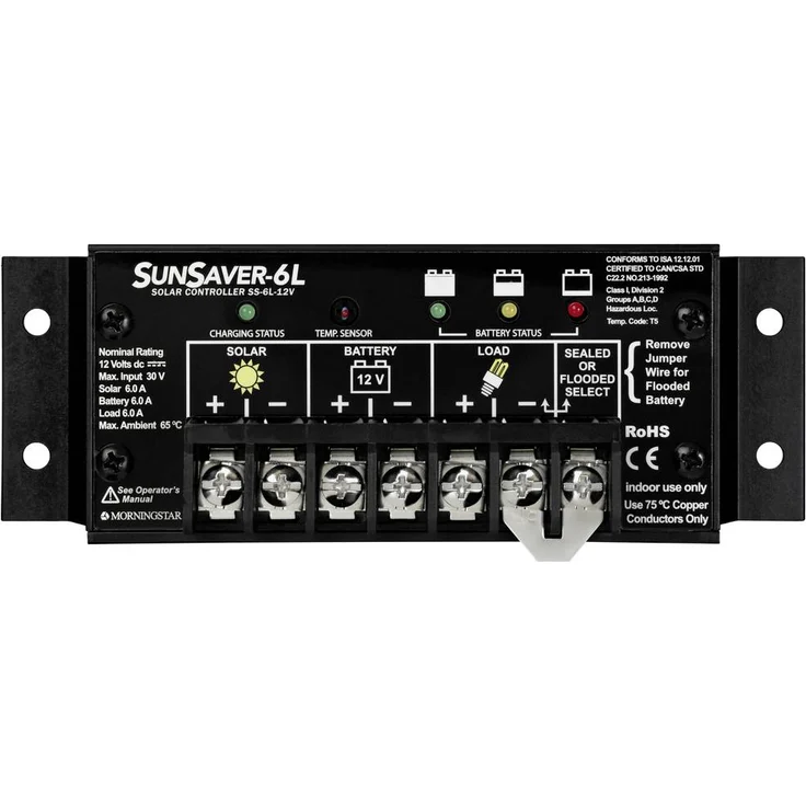 Morningstar Sunsaver SS-6L, 12V PWM Laderegler mit 6A Ausgangsstrom für Photovoltaikanlagen