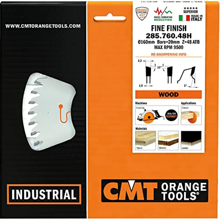 CMT ORANGE TOOLS 285.760.48H, Kreissägeblätter Chrome HW 160x2.2/1.6x20 Z48 ATB 12°, extrem leise dank CMT EXTREME BALANCING – Bild 5