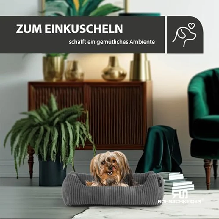 Rohrschneider® Hundebett waschbar für kleine und mittelgroße Hunde mit Hundekissen Cord (ca. 55 x 42 cm) inkl. Gassibeutel (Grau 55 cm, Cordstoff breit) – Bild 5