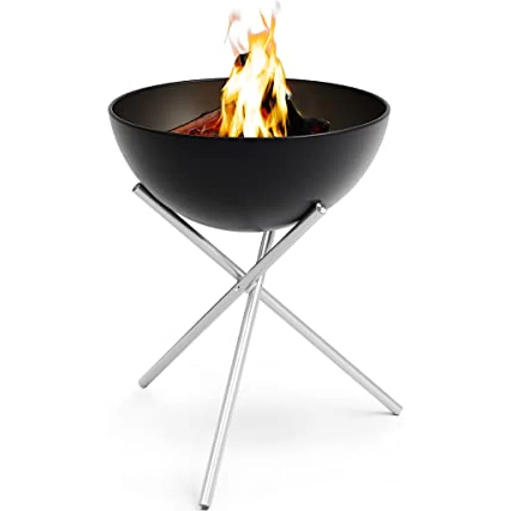 höfats - Bowl 57 Feuerschale mit Edelstahl Dreibein - raucharme Verbrennung - Feuerstelle mit Plancha Grillplatte und Grillrost nutzbar - kippbarer Feuerkorb Stahl emailliert, schwarz, Ø 57 cm – Bild 1
