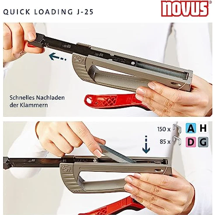 NOVUS Elektro-Tacker Novus Handtacker J 25 10 mm, langlebiges Zink-Druckguss-Gehäuse, ergonomischer Softgrip-Hebel, schwarz – Bild 4