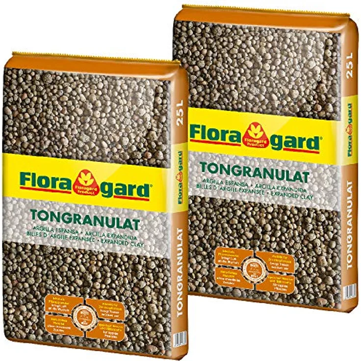 Floragard Blähton Tongranulat zur Drainage 2x25 L • Hydrokultursubstrat für optimales Pflanzenwachstum, 50 L