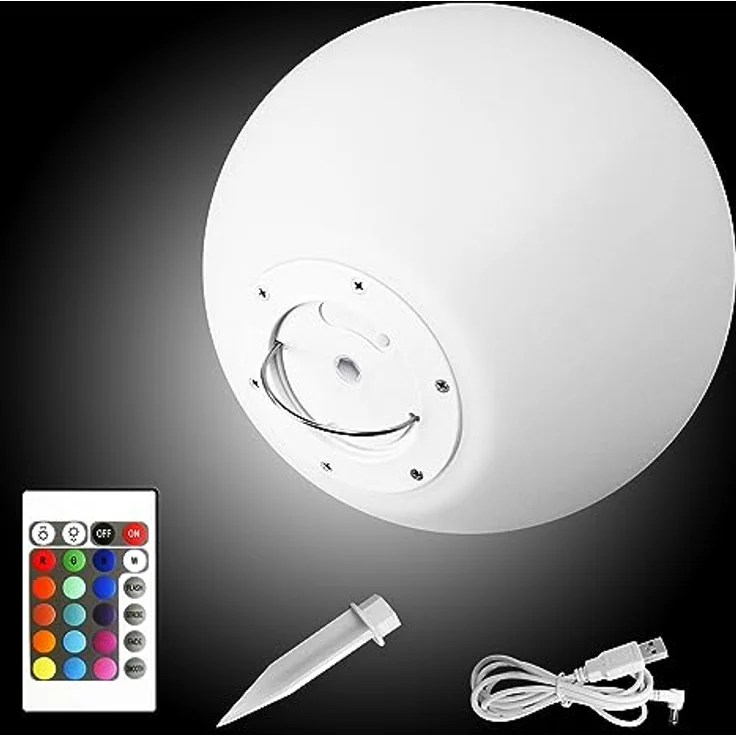 @tec Kabellose 25cm LED Kugel-Leuchte, Gartenbeleuchtung mit Farbwechsel, Fernbedienung & 16 Farben, spritzwassergeschützt, hängend & stehend – Bild 1