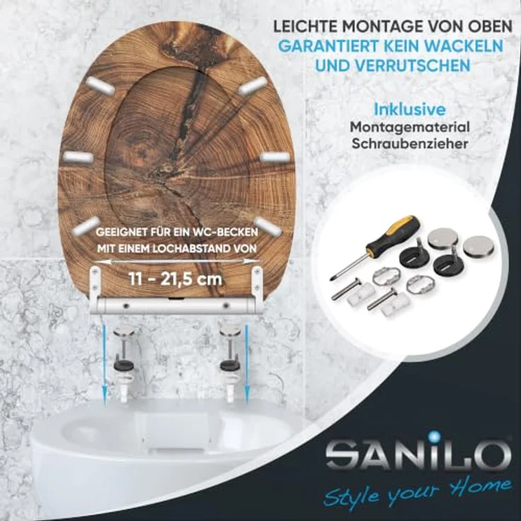 Sanilo WC Sitz Old Tree, Toilettendeckel aus Holz mit Absenkautomatik, antibakterieller Oberfläche und einfachem Montagesystem – Bild 6