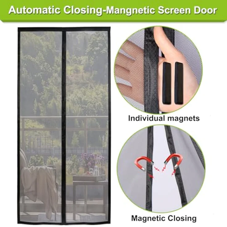Risareyi Magnet Fliegengitter Balkontür 95x230cm, Schwarz, selbstschließend, ohne Bohren, für Terrassentür und Schiebetür – Bild 3