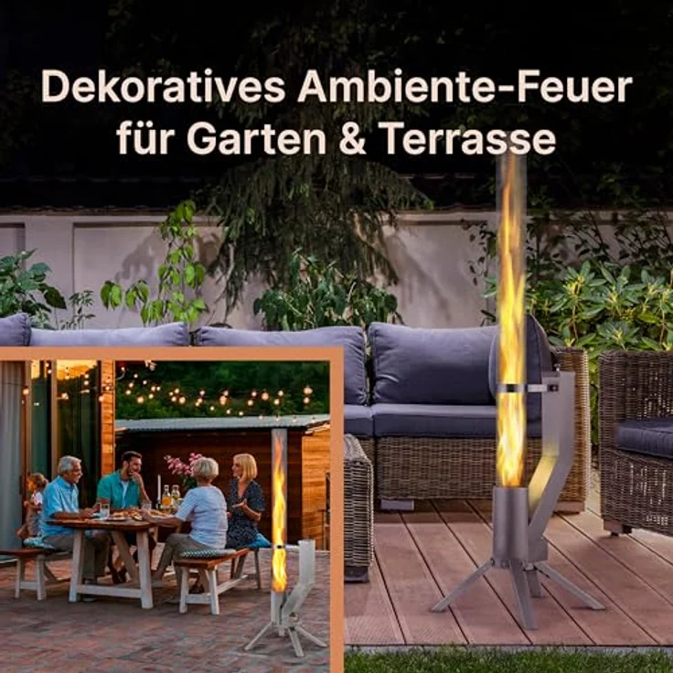 GARDENFLARE Feuerrohr – Edelstahl Feuersäule und Pelletfackel für Tolles Ambiente-Feuer (Silber) – Bild 2