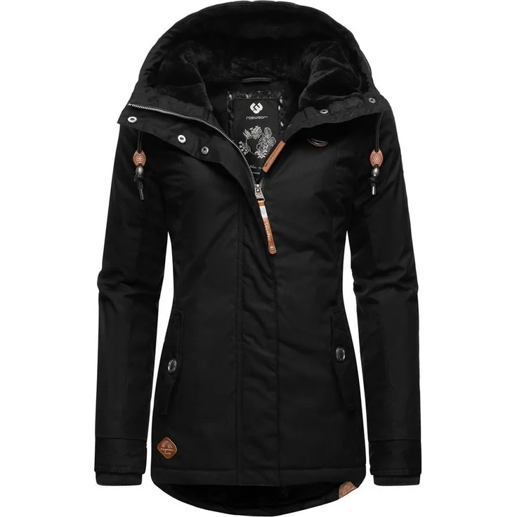 Ragwear Winterjacke Monade Damen Winterparka mit Kapuze und m. Fleece gefüttert, sportlicher Parka in Blau, vegan, mit Teddy Fleece-Futter