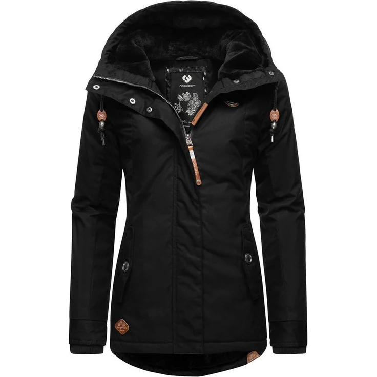 Ragwear Winterjacke Monade Damen Winterparka mit Kapuze und Fleece gefüttert, sportlich und vegan, schwarz – Bild 1