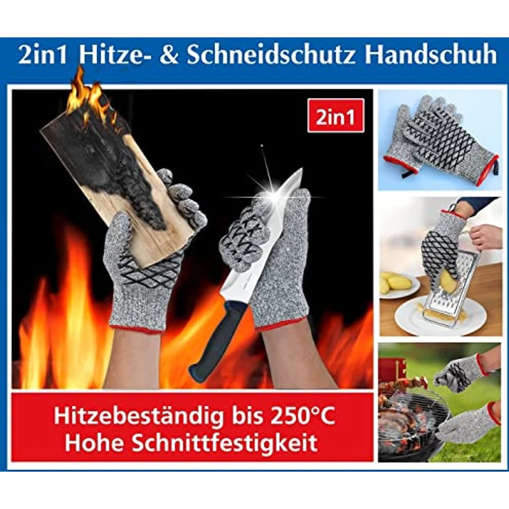 Maximex Grillhandschuhe 2in1, Hitze- & Schneideschutz für Damen, schwarz (Set, 2-tlg) – Bild 2