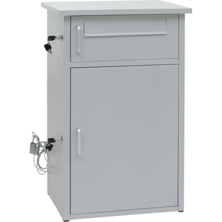 PROREGAL Paketkasten mit 2 Fächern, Stahl grau, HxBxT 78x49x38cm, wetterfest und sicher, inklusive Verriegelung und Bodenanker – Bild 4