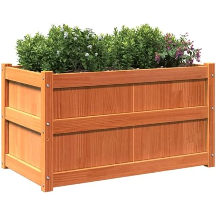 vidaXL Pflanzkübel, Blumenkasten aus massivem Kiefernholz, wachsbraun, mit viel Platz für Garten, Terrasse und Balkon – Bild 5
