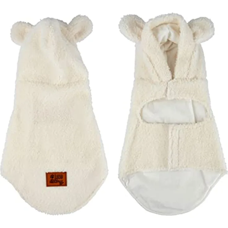 Dynamic24 Hunde Teddyfleece Mantel mit Ohren Winterjacke Hundemantel Fleece Jacke Hundeweste Creme (L)