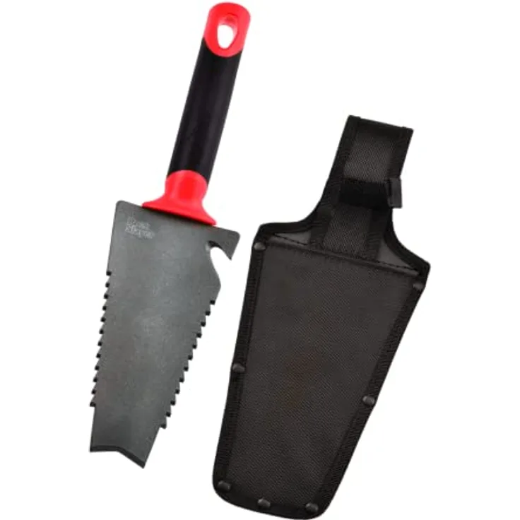 Root Slayer® Blumenkelle Radius Handschaufel, V Klinge mit Zähnen zum Wurzelschneiden, multifunktional aus Kohlenstoffstahl, mit Nylonholster, 32,5 cm