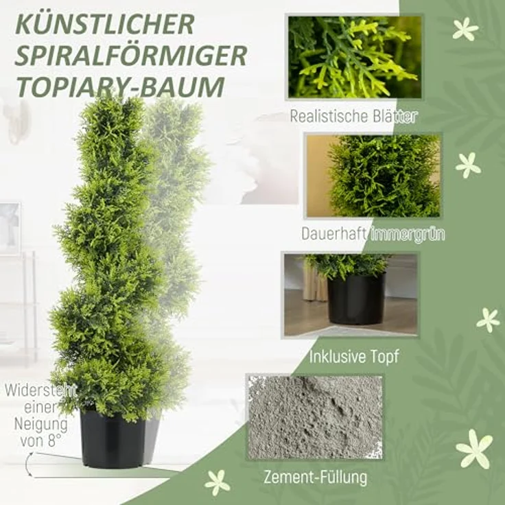 HOMCOM Künstliche Zypresse 90cm, UV-beständige Kunstpflanze in Spiralform mit 693 PE-Blättern, pflegeleicht im schweren Topf für Innen- und Außenbereich – Bild 4