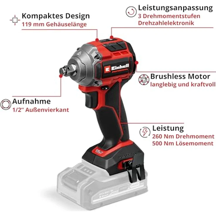 Einhell Professional Akku-Schlagschrauber TP-CW 18/260-C Li BL-Solo, 18 V, 260 Nm Drehmoment, Brushless, Außenvierkant-Aufnahme, ohne Akku – Bild 3