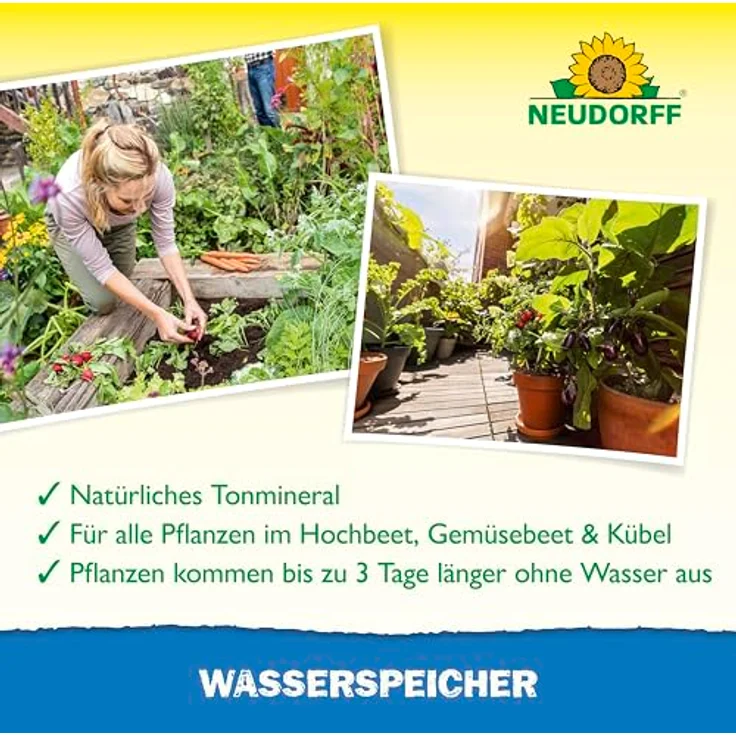 Neudorff Wasserspeicher – Natürlicher Langzeitspeicher, 2,5 kg, Braun, spart bis zu 35% Wasser für reiche Ernte und Blüte, reduziert Trockenstress – Bild 4