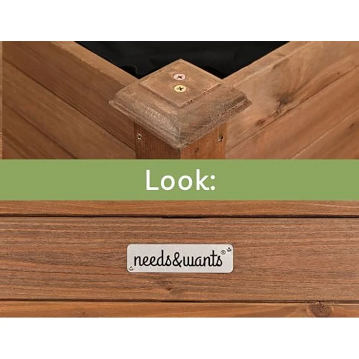 needs&wants® Growy3 Hochbeet aus Holz dunkel-braun, rechteckig schmal mit Vlies-Folie, Metall-Haken, 80 Liter Volumen – Bild 4
