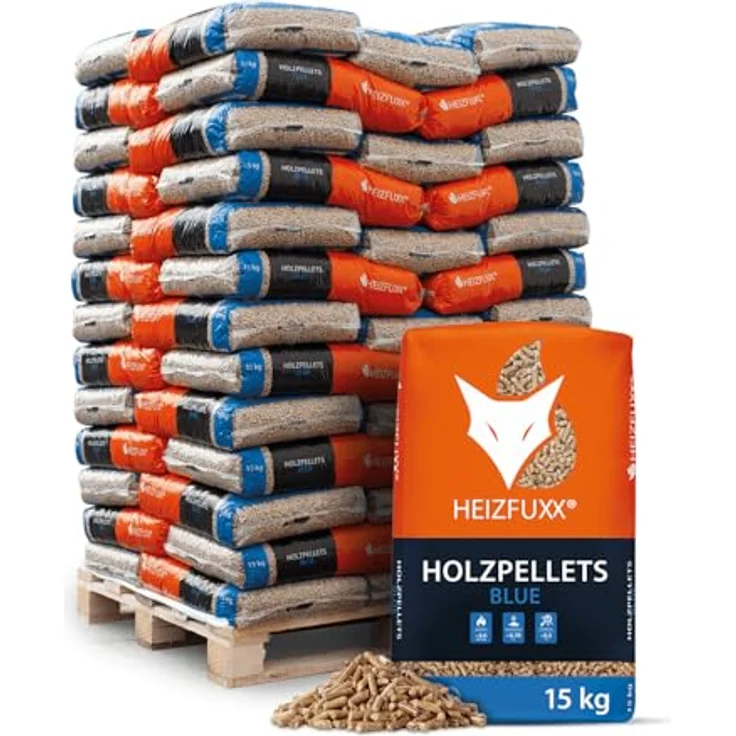 HEIZFUXX Holzpellets Blue Palette 975 kg (65 x 15 kg) - 6mm Weichholz Pellets mit hohem Heizwert & geringem Ascheanteil für Kamin, Ofen und Grill – Bild 1