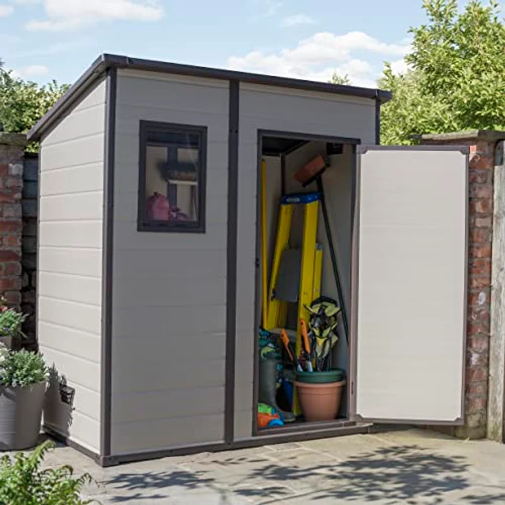 Keter Gerätehaus Manor Pent 6x4, Beige, wetterfest, Flachdach, 3,2m³ Rauminhalt – Bild 2