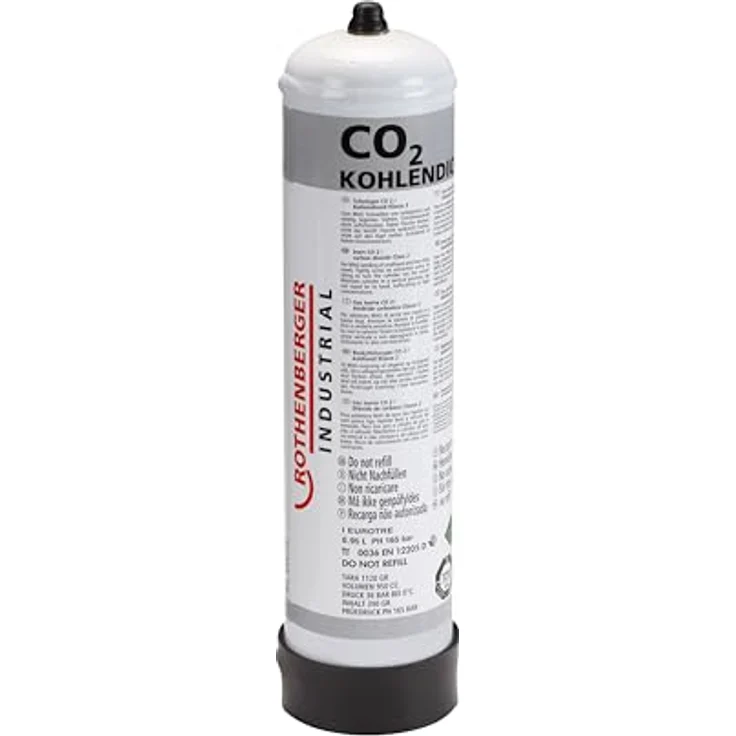 ROTHENBERGER Industrial Kohlendioxid CO2 Schutzgas-Stahl-Einwegflasche, 950 ml, Fülldruck 36 bar, Anschluss M 10 x 1, für MAG-Schweißen – Bild 1
