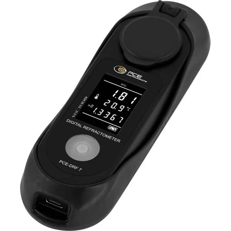 PCE Instruments PCE-DRF 7, digitales Refraktometer zur Bestimmung von Kaliumhydroxidanteilen, LCD-Display, Edelstahlring, im stabilen Kunststoff-Etui