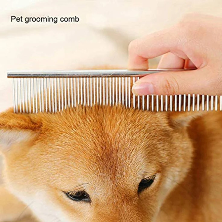 FFTONG Haustier Stahlkamm mit abgerundeten Enden Edelstahlzähne, Metall Cat Cat Dog zum Entfernen von Verwicklungen und Knoten, Pudelpflege Deshedding Tool, 7 1/2-Zoll L. – Bild 2