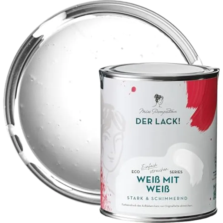MissPompadour Holzfarbe Weiß mit Weiß, 1L Seidenmatte Möbelfarbe für Innen & Außen, witterungsbeständig, hohe Deckkraft, geruchsarm