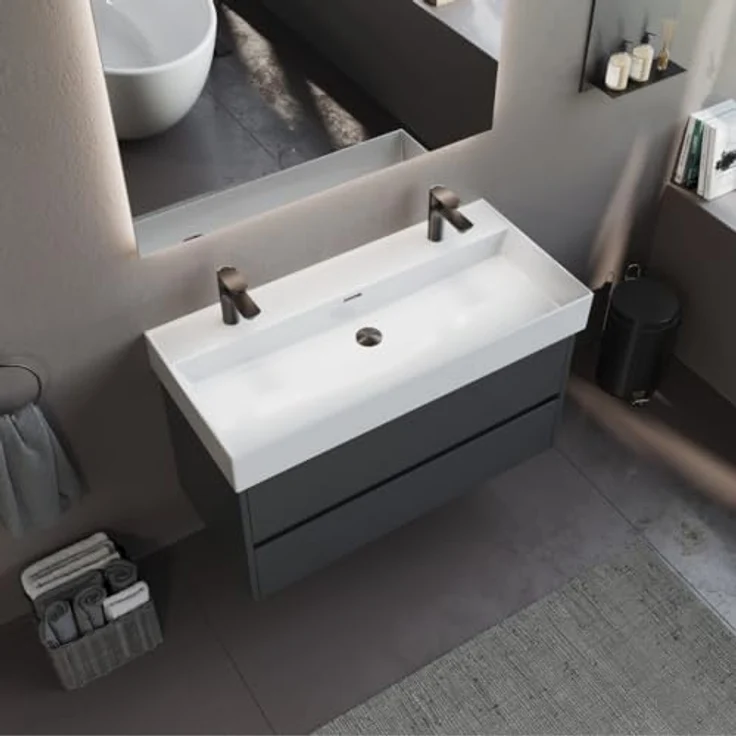 Aqua Bagno Loft Air 100 Doppelwaschbecken 100cm weiß eckig Wandmontage Aufsatzwaschtisch – Bild 8