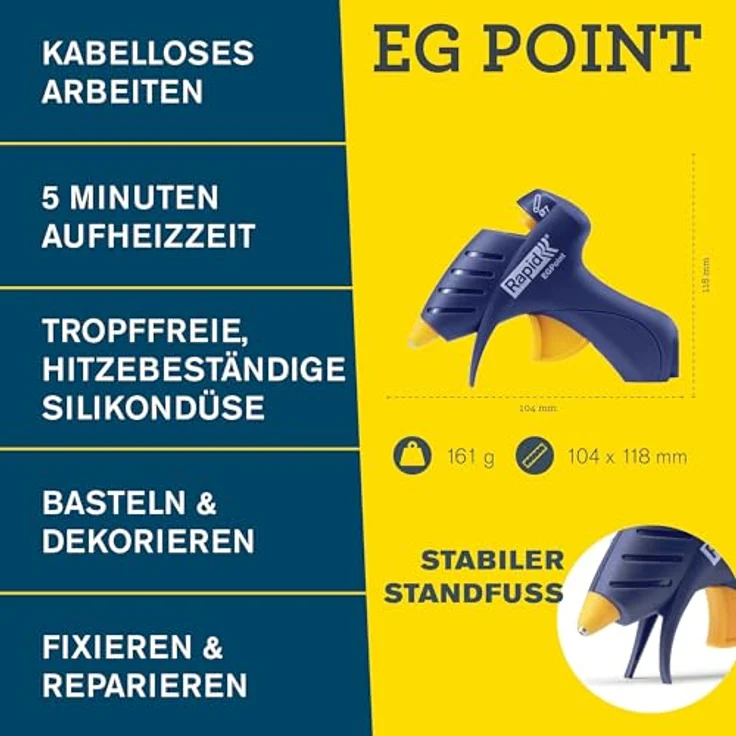Rapid EG Point kabellose Heißklebepistole, Präzisionsdüse, 7mm Klebesticks, 5-Minuten-Aufheizzeit, integrierter Ständer, leichtes Design – Bild 2
