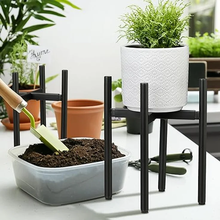 relaxdays Blumenständer Verstellbarer Pflanzenständer 2er Set, Schwarz - Stufenlos verstellbare Breite, robustes Eisen, passend für runde und eckige Blumentöpfe – Bild 3