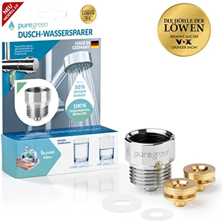 puregreen Dusch-Wassersparer | Leichte Installation, passend auf nahezu alle Duscharmaturen & Duschköpfe | Bis zu 50% Wasser sparen ohne Komfortverlust [chromfarben] – Bild 3