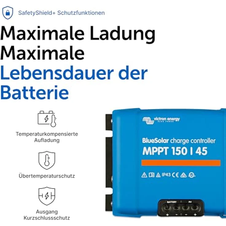 Victron MPPT 150/45 BlueSolar Laderegler, 12/24/48V, 45A, MPP Tracker, 650W bei 12V, 1.300W bei 24V, integrierter Verpolungsschutz – Bild 6