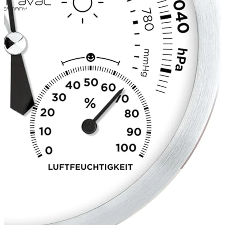Miraval Design Analoge Wetterstation, Hygrometer, Barometer, Thermometer, 130 mm, silbernes Metallgehäuse, präzise Messungen, geräuschloser Betrieb – Bild 3