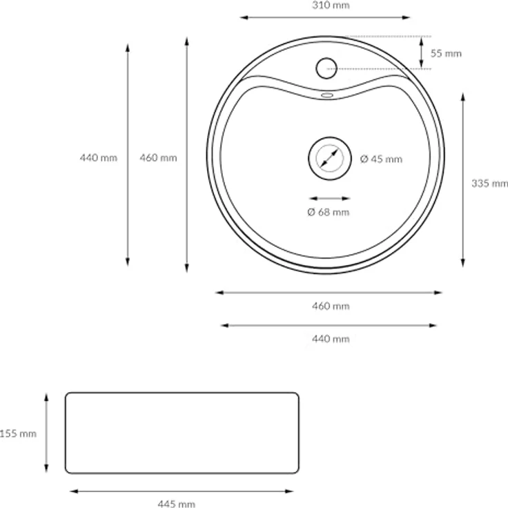 ECD Germany Waschbecken 460 x 460 x 155 mm aus Keramik Rund We – Bild 8