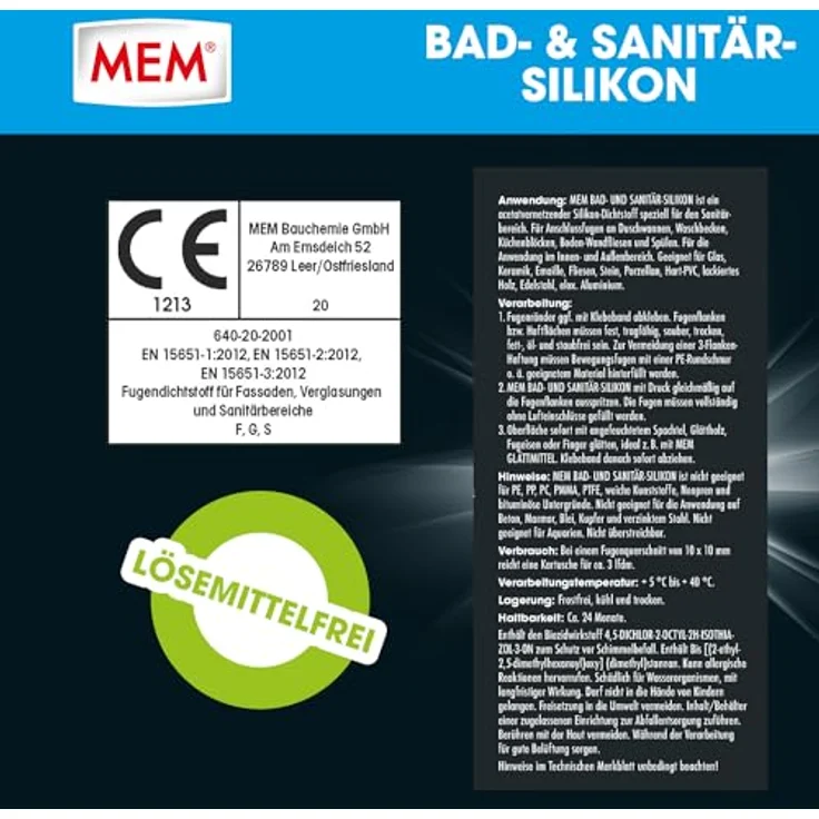 MEM Bad- & Sanitär-Silikon, Dauerhaft elastischer Silikon-Dichtstoff mit Schutz gegen Schimmelbefall, 300 ml Kartusche, Transparent – Bild 5